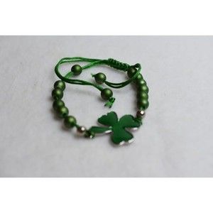 Ageless Irish Green Beaded Shamrock Silver Tone Stretch Like New Bracelet